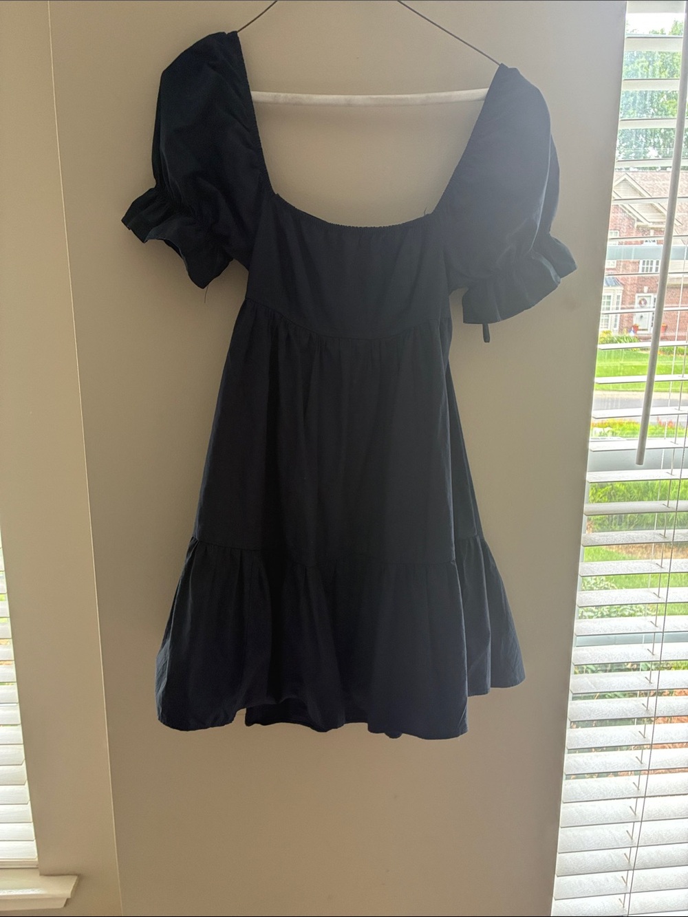 SHEIN Navy Puff Sleeve Square Neck Mini Dress